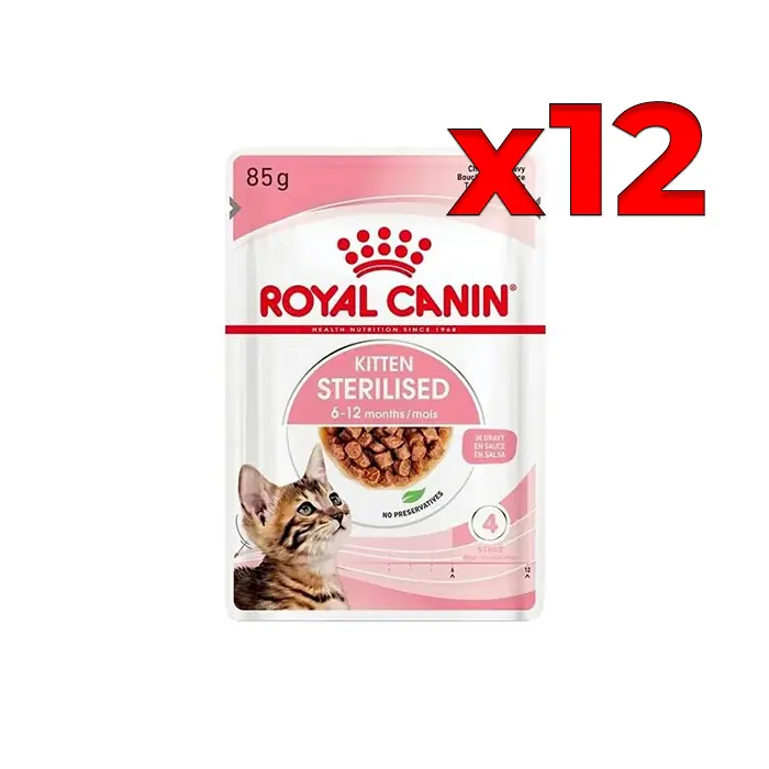 ROYAL CANİN KİTTEN STERİLİSED KISIRLAŞTIRILMIŞ YAVRU KEDİ YAŞ MAMASI 12X85GR