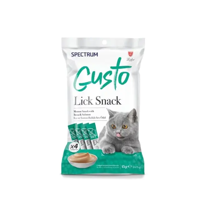 SPECTRUM GUSTO TON BALIĞI VE SOMONLU SIVI KEDİ ÖDÜL MAMASI 15GR (4'LÜ)