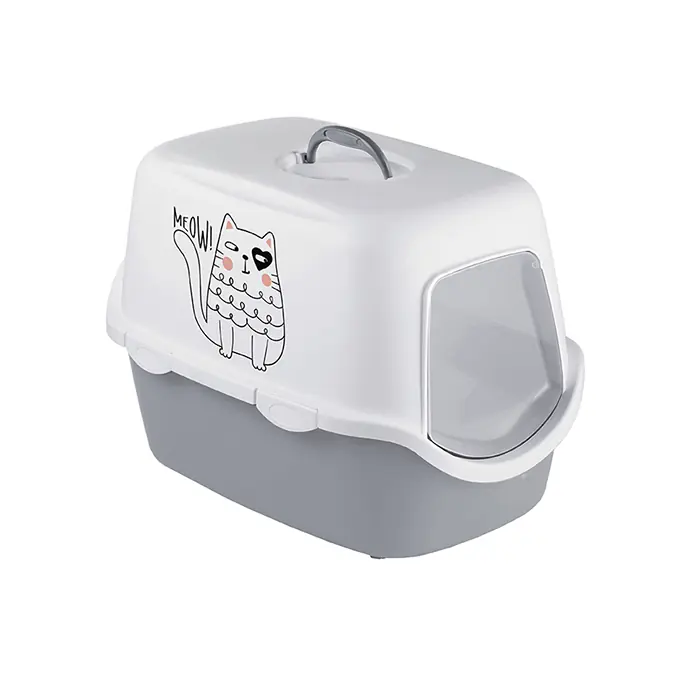 STEFANPLAST GRİFFE BASKILI KAPALI KEDİ TUVALETİ 56X40X40CM GRİ BEYAZ