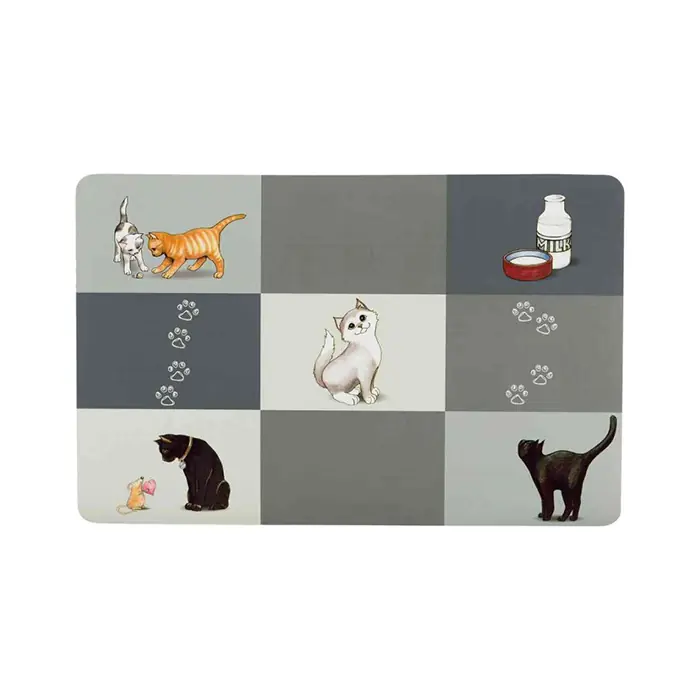 TRİXİE KEDİ FİGÜRLÜ MAMA VE SU KABI SERVİS ALTLIĞI 44X28CM GRİ