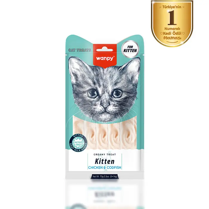 WANPY KİTTEN TAVUKLU VE MORİNALI YAVRU KEDİ KREMA ÖDÜLÜ 5X14 GR