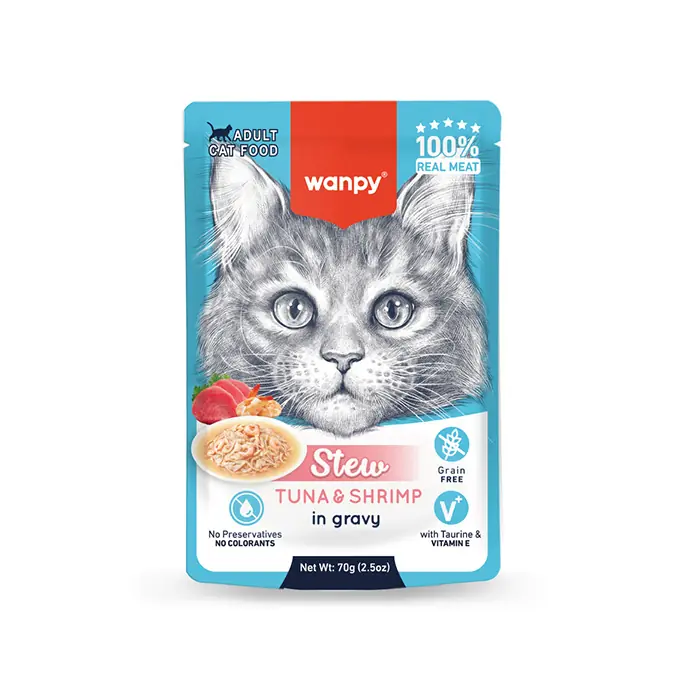 WANPY STEW SOS İÇİNDE TON BALIKLI VE KARİDESLİ YETİŞKİN KEDİ KONSERVESİ 70GR