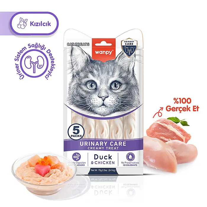 WANPY URİNARY CARE ÖRDEKLİ VE TAVUKLU KREMA KEDİ ÖDÜLÜ 5X14 GR