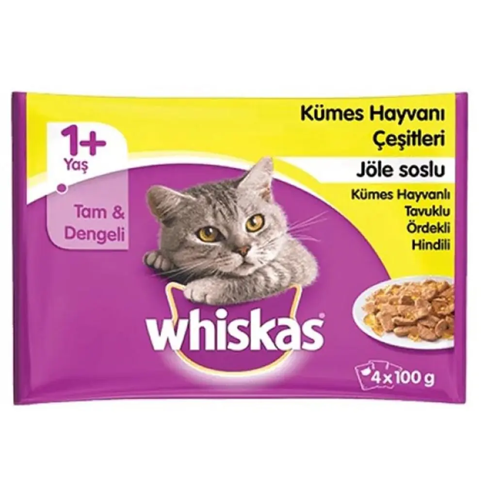 WHİSKAS POUCH KÜMES HAYVANLI YETİŞKİN KEDİ KONSERVESİ 100GR 4 AL 3 ÖDE