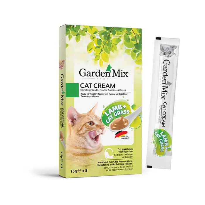 GARDEN MİX KEDİ ÇİMİ VE KUZULU KREMA KEDİ ÖDÜL MAMASI 5X15GR