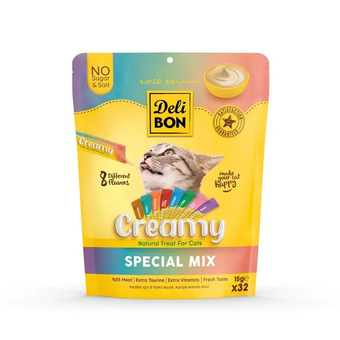 DELİBON CREAMY KARIŞIK SIVI KEDİ ÖDÜL MAMASI 32X15GR