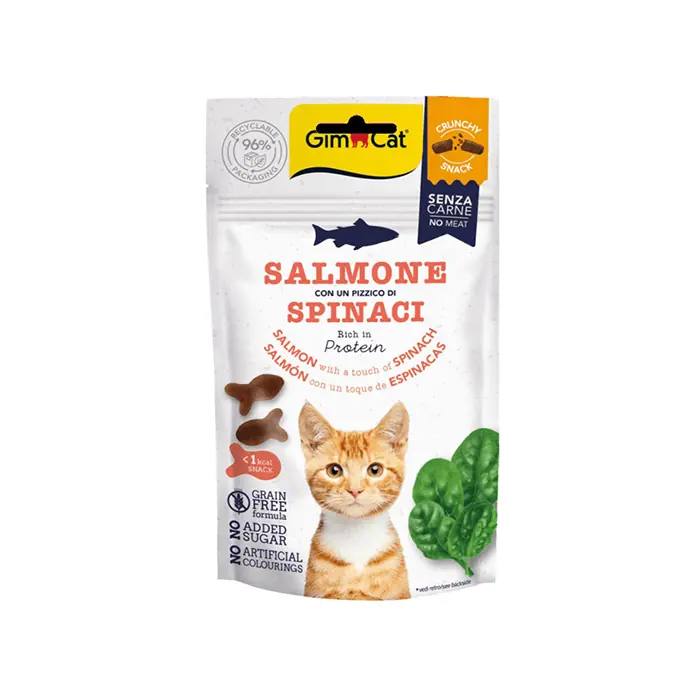 GİMCAT CRUNCHY SNACKS SOMONLU ISPANAKLI TAHILSIZ KEDİ ÖDÜLÜ 50GR