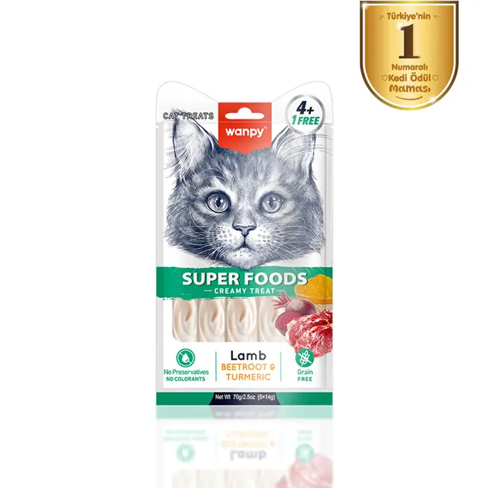 WANPY SUPERFOOD KUZULU PANCAR VE ZERDEÇALLI KREMA KEDİ ÖDÜLÜ 5X14 GR