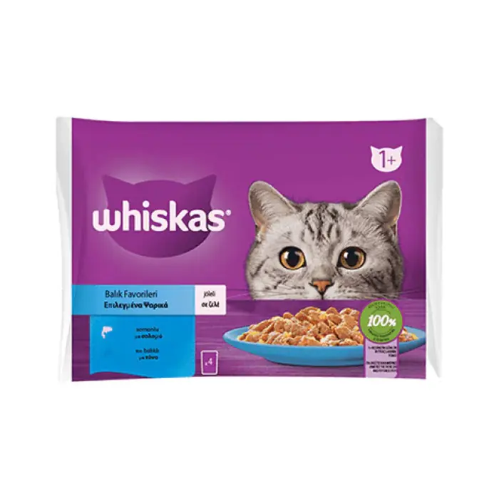 WHİSKAS POUCH JÖLE İÇİNDE SOMONLU VE TON BALIKLI YETİŞKİN KEDİ KONSERVESİ 85GR (4'LÜ)