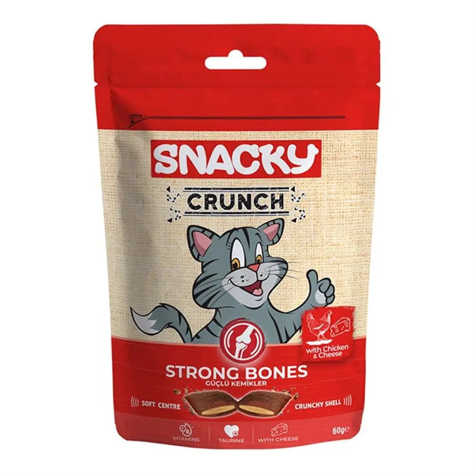 SNACKY CRUNCH STRONG BONES TAVUK VE PEYNİRLİ KEDİ ÖDÜL MAMASI 60G