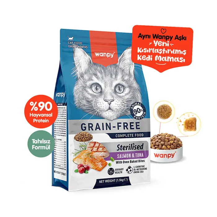 WANPY TAHILSIZ SOMON&TUNA KISIRLAŞTIRILMIŞ KEDİ MAMASI 1,5 KG