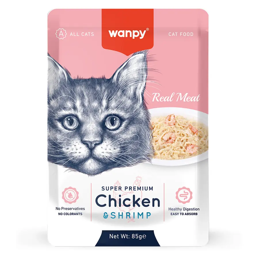 WANPY POUCH TAVUKLU VE KARİDESLİ YAŞ KEDİ MAMASI 85GR