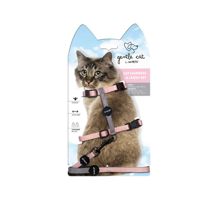 M-PETS GENTLE KEDİ GÖĞÜS VE GEZDİRME TASMASI PEMBE