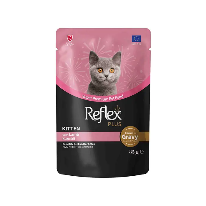 REFLEX PLUS SOS İÇİNDE ET PARÇACIKLI KUZU ETLİ YAVRU KEDİ YAŞ MAMASI 85GR
