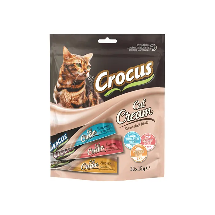 CROCUS TAVUKLU TON BALIKLI SOMONLU KREMA KEDİ ÖDÜLÜ 30X15GR