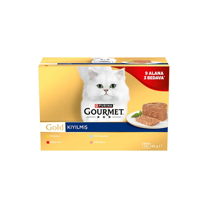GOURMET GOLD BOX KIYILMIŞ SERİ KEDİ YAŞ MAMASI 85 GR 12 AL 9 ÖDE
