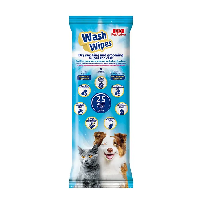 BİO PET ACTİVE WASH WİPES KURU YIKAMA BAKIM HAVLUSU 25 ADET