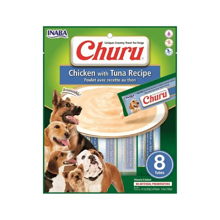 INABA CİAO CHURU TON BALIKLI VE TAVUKLU TAMAMLAYACI KÖPEK ÖDÜL MAMASI 8X20GR