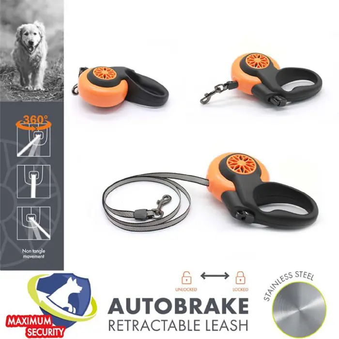 M-PETS AUTOBRAKE OTOMATİK KÖPEK GEZDİRME KAYIŞI ŞERİT 5MT TURUNCU MEDİUM