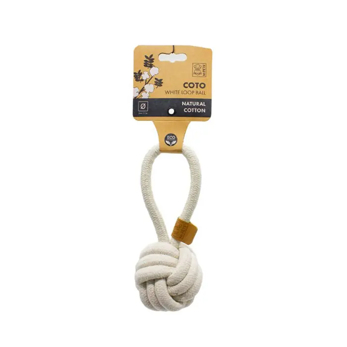 M-PETS COTO ÇEKMELİ ÖRGÜ TOP KÖPEK OYUNCAĞI 8CM BEYAZ