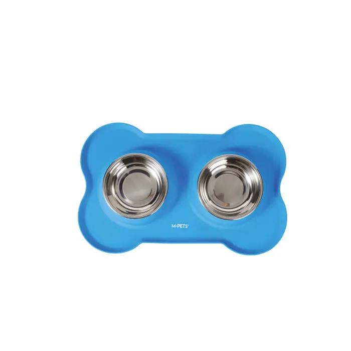 M-PETS DUET SİLİKON MAT KEDİ KÖPEK MAMA KABI MAVİ 2X400ML