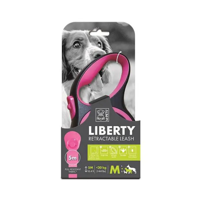 M-PETS LİBERTY OTOMATİK GEZDİRME KAYIŞI ŞERİT 5MT PEMBE MEDİUM