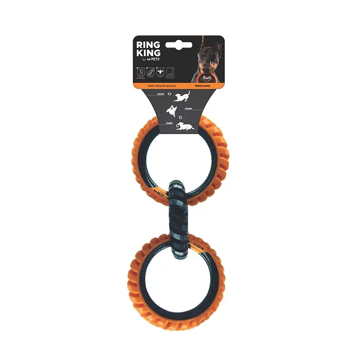 M-PETS RİNG KİNG KÖPEK OYUNCAĞI TRİPLE TURUNCU SİYAH