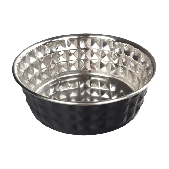 ORİPET ELMAS DESEN SİYAH ÇELİK MAMA KABI 17.5CM