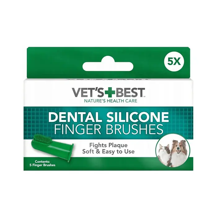 VET'S BEST KEDİ VE KÖPEKLER İÇİN SİLİKON BAŞLIKLI PARMAK DİŞ FIRÇASI 5,5CM (5'Lİ) (YEŞİL)