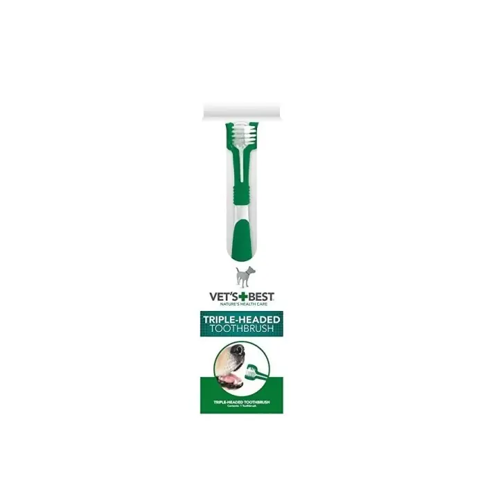 VET'S BEST KÖPEKLER İÇİN ÜÇ BAŞLI DİŞ FIRÇASI 17,5CM (YEŞİL-BEYAZ)