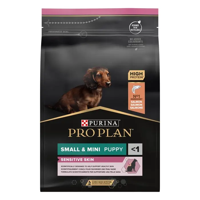 PRO PLAN KÜÇÜK IRK HASSAS DERİYE SAHİP YAVRU KÖPEKLER İÇİN SOMONLU KÖPEK MAMASI 3 KG