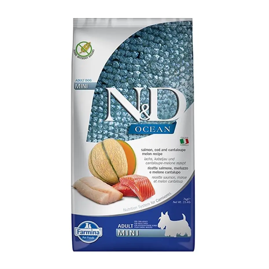 N&D OCEAN MORİNA BALIKLI BAL KABAKLI VE KAVUNLU MİNİ IRK TAHILSIZ YETİŞKİN KÖPEK MAMASI 7 KG