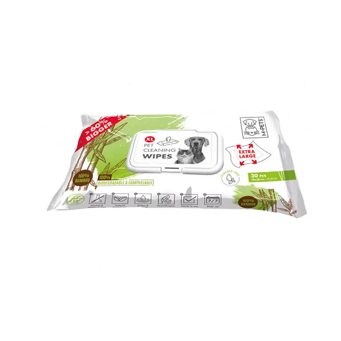 M-PETS BAMBOO XL KEDİ VE KÖPEKLER İÇİN TEMİZLEME MENDİLİ 30'LU