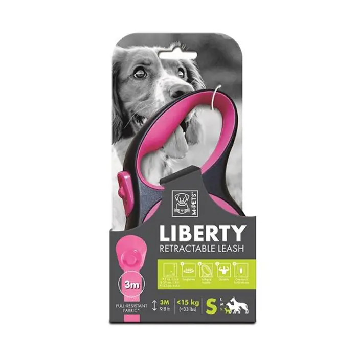 M-PETS LİBERTY OTOMATİK GEZDİRME KAYIŞI ŞERİT 3MT PEMBE SMALL