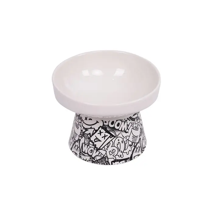 M-PETS URBAN STYLE TİLTD SERAMİK MAMA KABI 150ML SİYAH BEYAZ