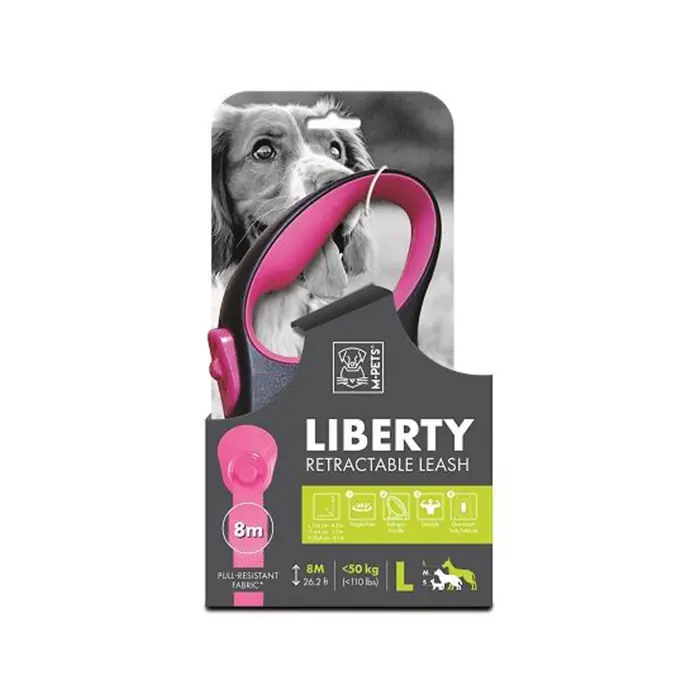 M-PETS LİBERTY OTOMATİK GEZDİRME KAYIŞI ŞERİT 8MT PEMBE LARGE
