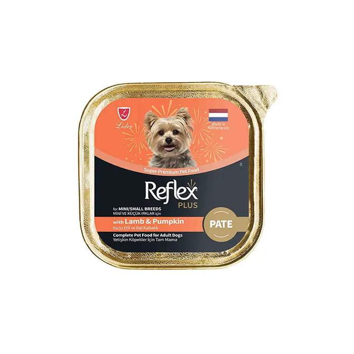 REFLEX PLUS PATE KUZU ETLİ VE BALKABAKLI KÜÇÜK IRK KÖPEK YAŞ MAMASI 85GR