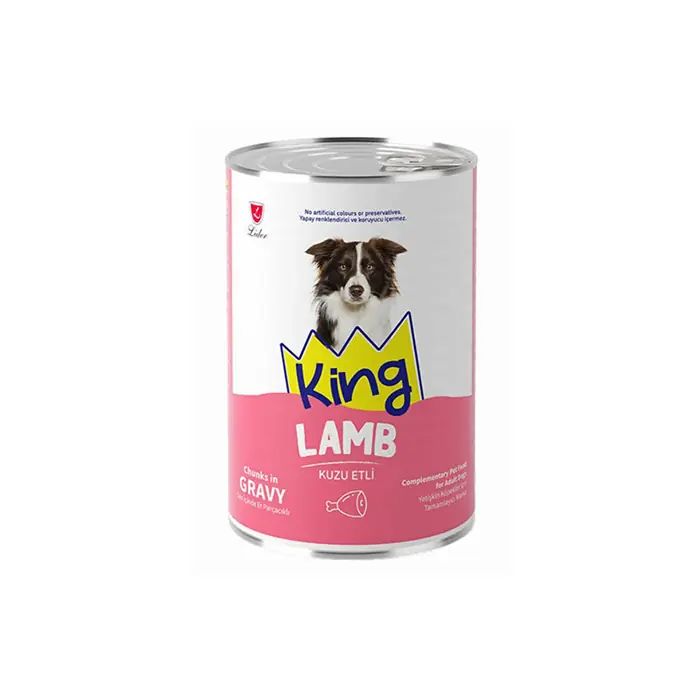 KİNG SOS İÇERİSİNDE ET PARÇACIKLI KUZU ETLİ KÖPEK KONSERVESİ 400GR