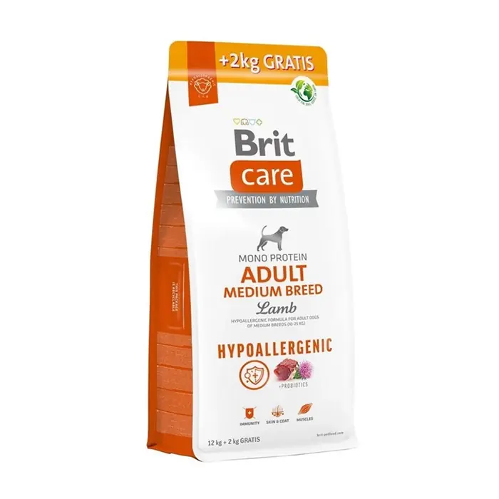 BRİT CARE HYPO-ALLERGENİC ORTA IRK KUZULU YETİŞKİN KÖPEK MAMASI 12 + 2 KG BONUS PAKET