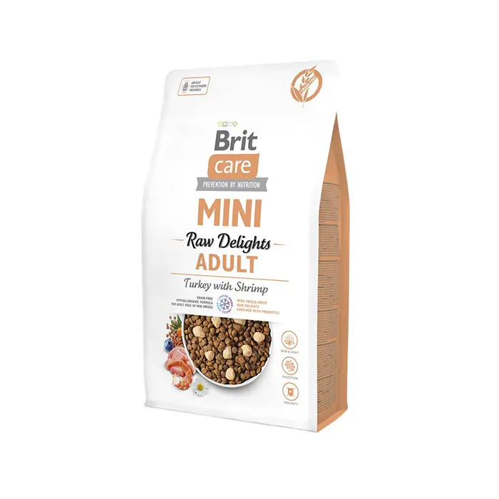 BRİT CARE MİNİ RAW DELİGHTS KARİDESLİ VE HİNDİLİ KÜÇÜK IRK YETİŞKİN KÖPEK MAMASI 2 KG