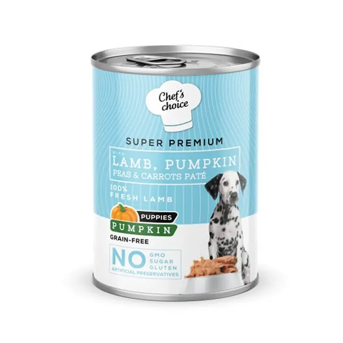 CHEF'S CHOİCE KUZULU VE BAL KABAKLI TAHILSIZ EZME YAVRU KÖPEK KONSERVESİ 400GR