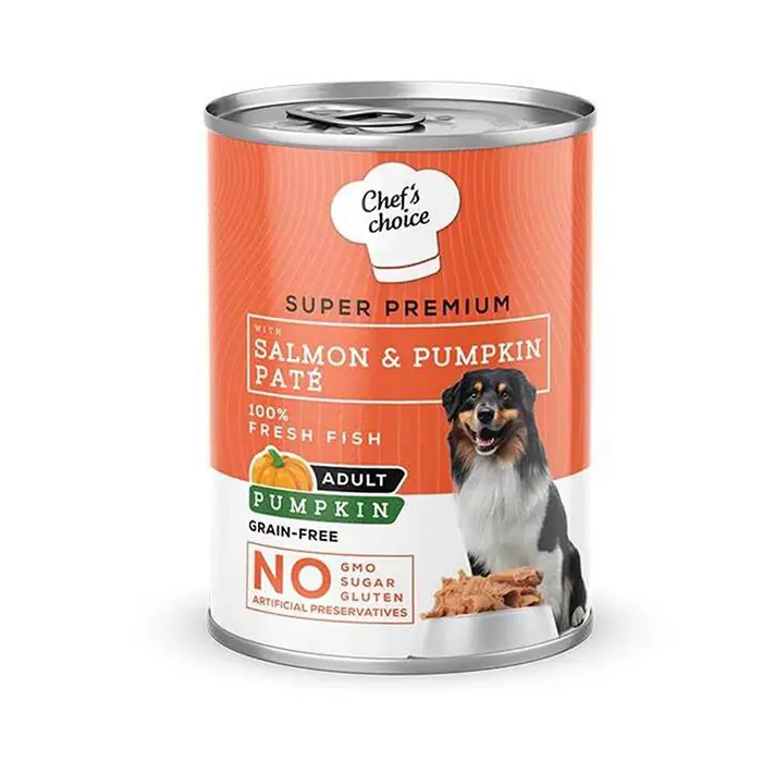 CHEF'S CHOİCE SOMONLU VE BAL KABAKLI TAHILSIZ EZME YETİŞKİN KÖPEK KONSERVESİ 400GR