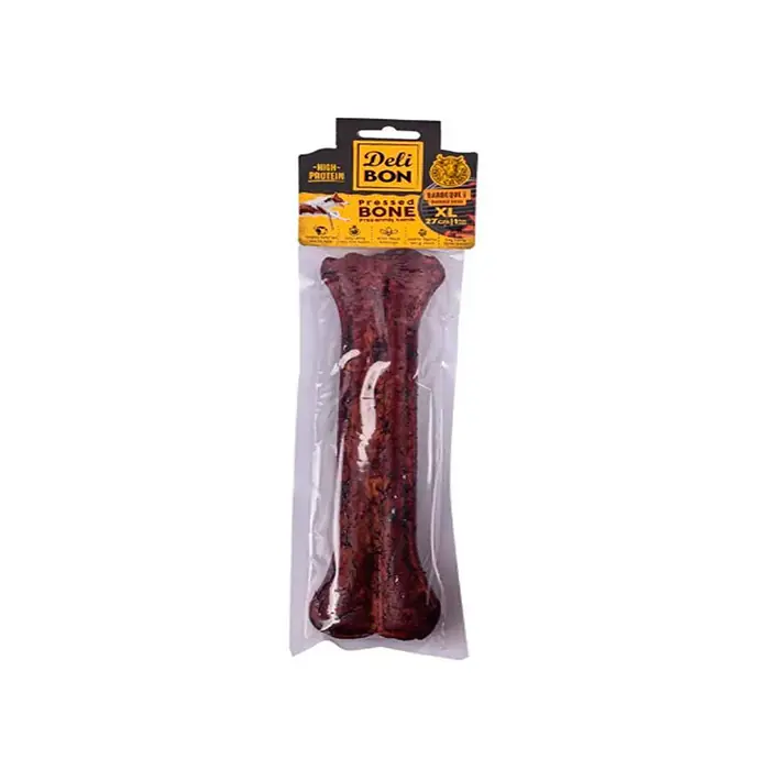 DELİBON BARBEKÜ AROMALI DERİ PRES KEMİK KÖPEK ÖDÜLÜ MEDİUM 27CM