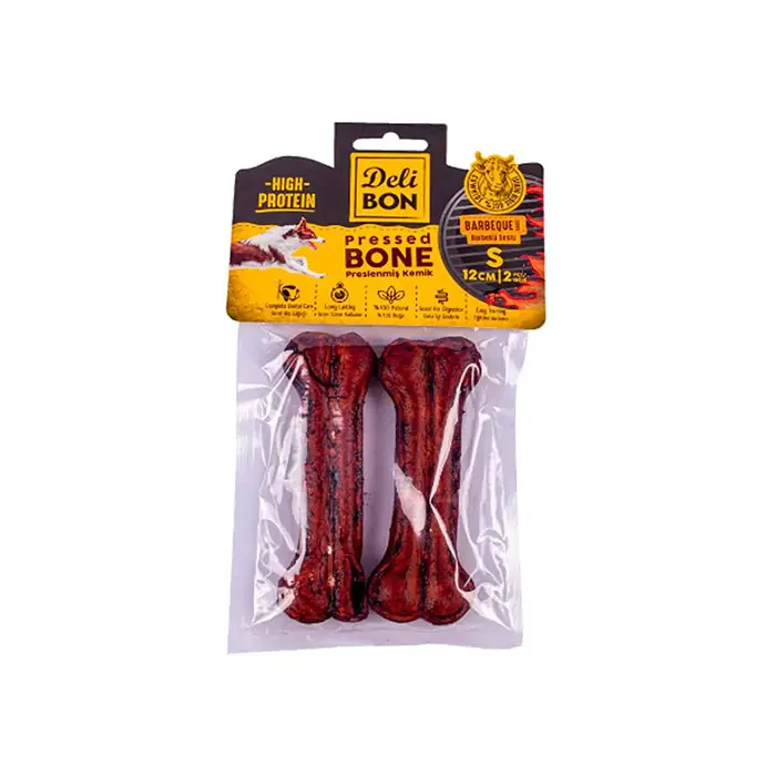 DELİBON BARBEKÜ AROMALI DERİ PRES KEMİK KÖPEK ÖDÜLÜ SMALL 12CM 2 ADET