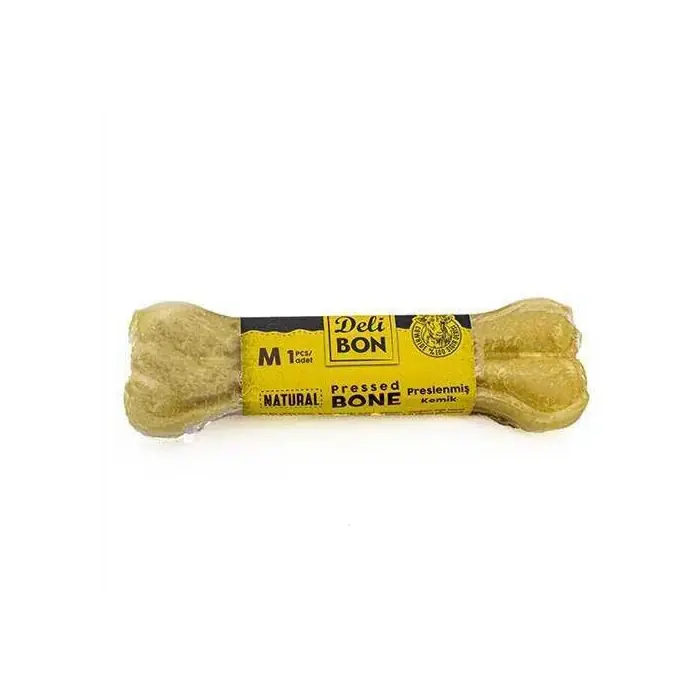 DELİBON NATUREL DERİ PRES KEMİK KÖPEK ÖDÜLÜ 15CM