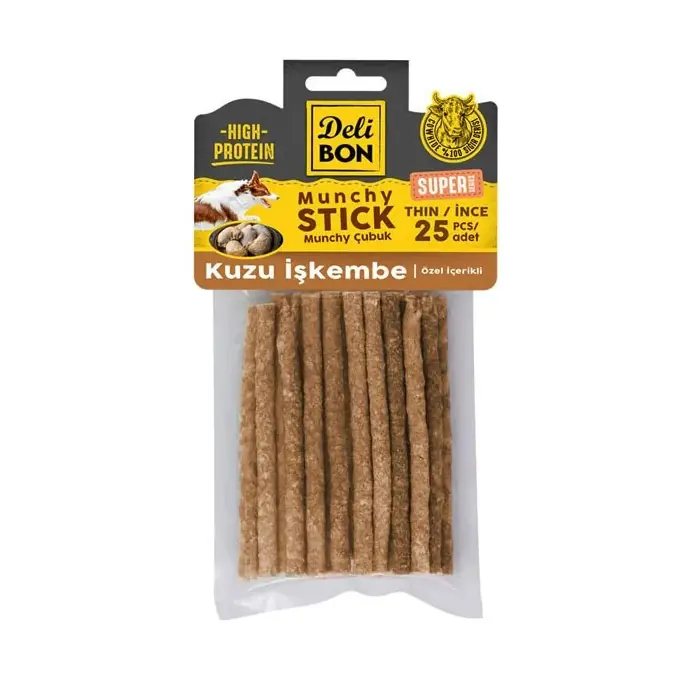 DELİBON SÜPER MUNCHY ÇUBUK KUZU İŞKEMBELİ KÖPEK ÇİĞNEME KEMİĞİ İNCE 25 ADET