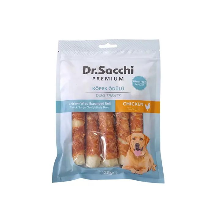 DR.SACCHİ PREMİUM TAVUK SARGILI RULO TAHILSIZ KÖPEK ÖDÜLÜ 5Lİ 125 GR