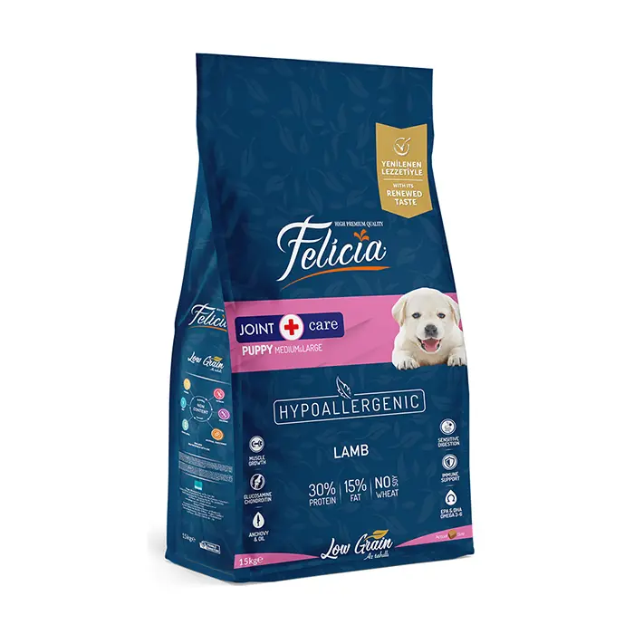 FELİCİA AZ TAHILLI YAVRU KUZULU MEDİUM LARGE BREED HYPOALLERGENİC KÖPEK MAMASI 15 KG