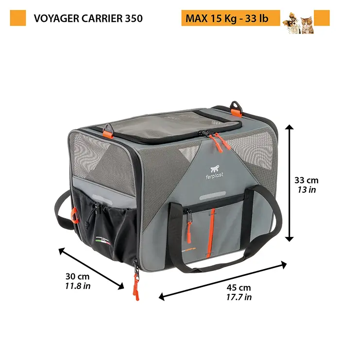 FERPLAST VOYAGER 350 KEDİ VE KÖPEK KUMAŞ TAŞIMA ÇANTASI GRİ