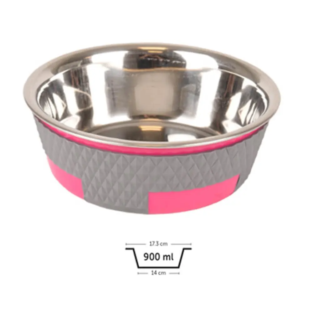 FLAMİNGO TRİMOND KÖPEK MAMA KABI GRİ-PEMBE 900 ML